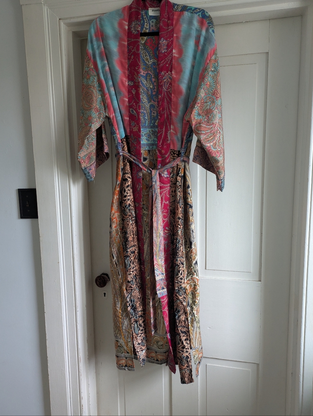 Silky Feel Multi Pattern Kimono/Duster w/ Pockets And Tie- OS